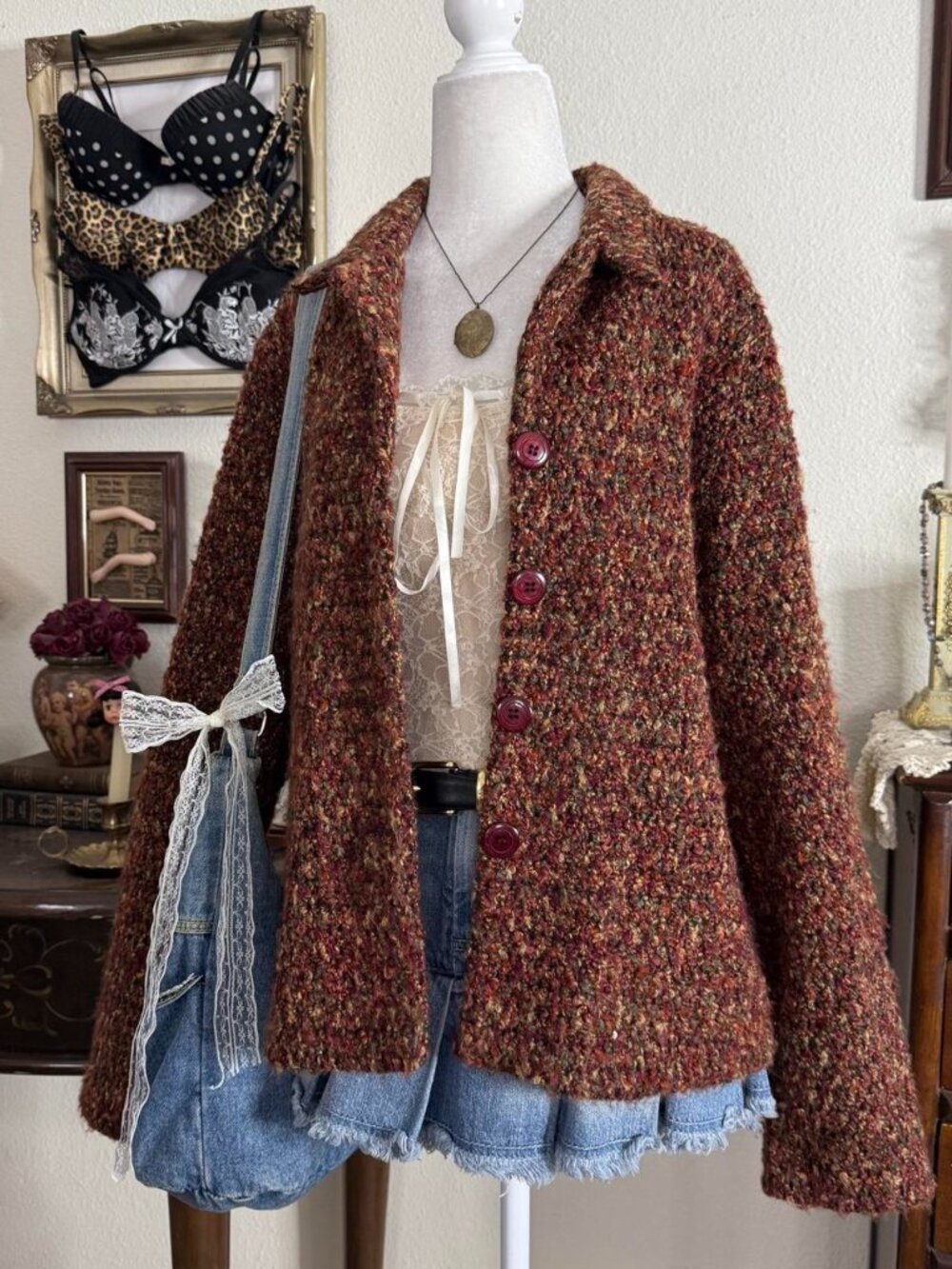 Vintage 90’s twee autumnal cozy whimsical multicolored jacket - Picture 2 of 5